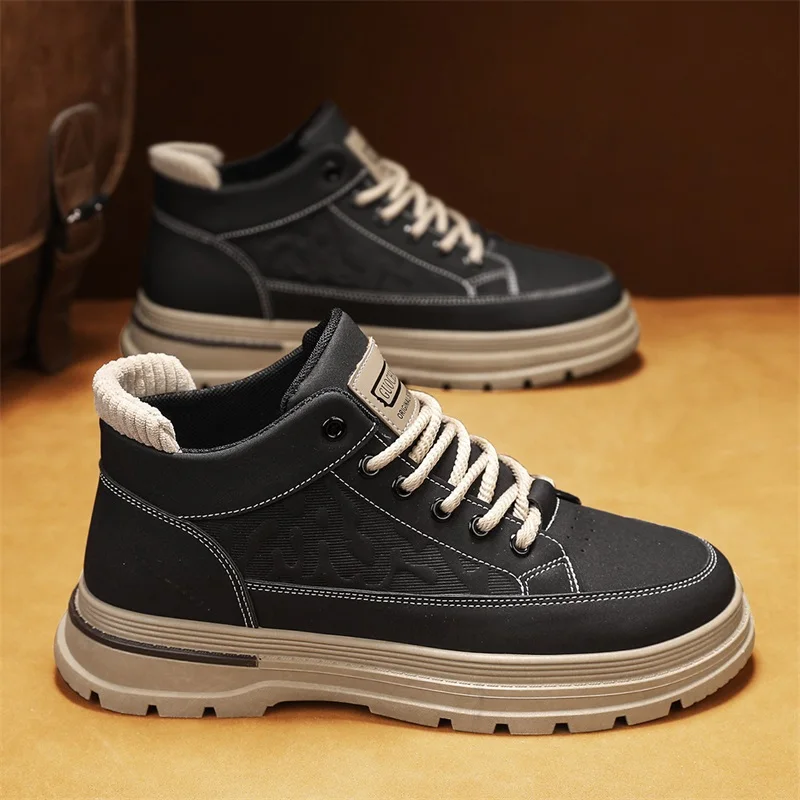 

Men Leather Casual Shoes Outdoor Thick Sole Men Work Boots Comfortable Walking Sports Shoes for Men Designer Anti-Slip Men Shoes