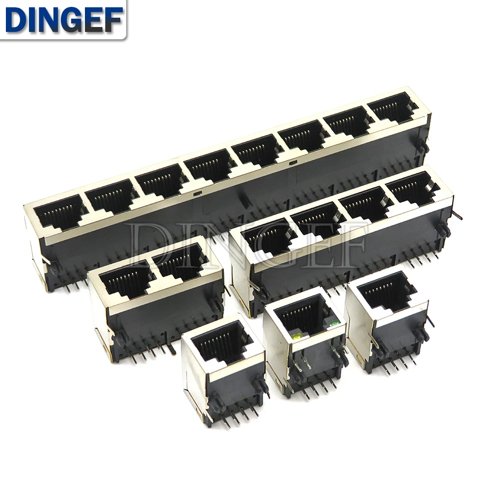 RJ45 59 Metal Female PCB Right Angle Board Jack Connector 8P8C Crystal Head Socket 21mm Network Interface Long bodies