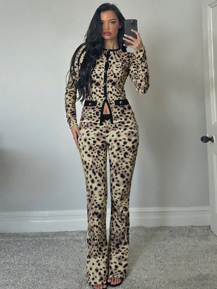 

Weird Puss Elegant Patchwork 2-Piece Set Women Single-Breasted Full Sleeve Cardigan+Straight Pants Street Fashion Simple Outfits