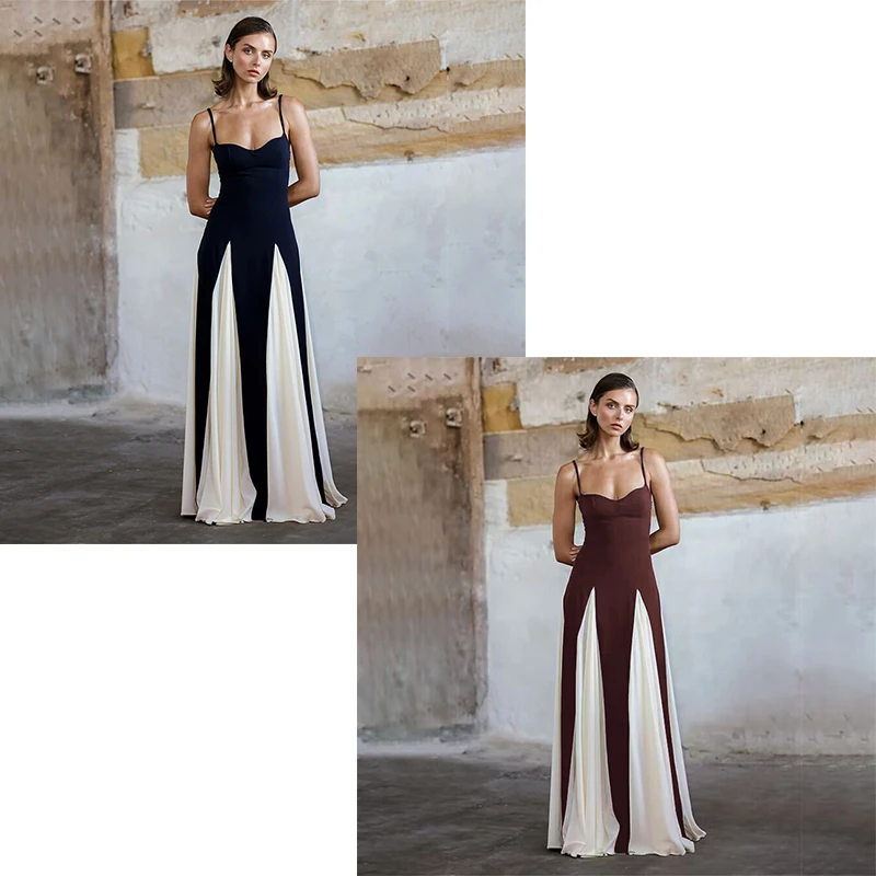 فستان طويل مثير بدون أكمام للنساء ، فساتين حفلات نسائية ، موضة مسائية ، سترة طويلة أنيقة ، تصادم ألوان ، الصيف ، #1