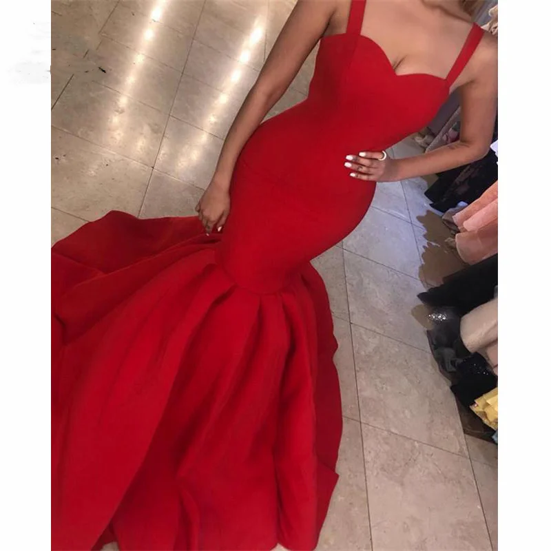 Elegant 2023 Red Mermaid Prom Dresses Long Spaghetti Straps Sweethear Satin Evening Gowns Prom Dress For Women Custom Colour