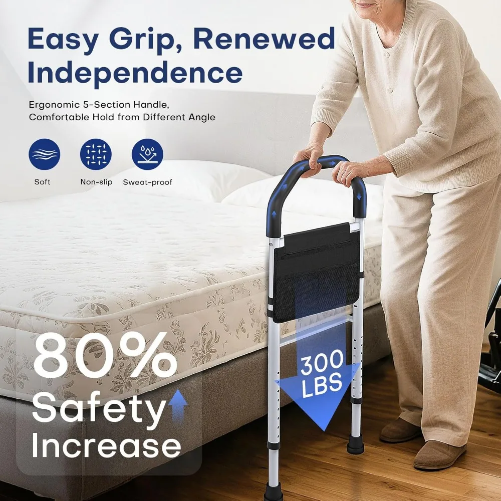 Adjustable Bed Safety Rails for Seniors with Storage Bag, Non-Slip Guard, Fits King Queen Full Twin Beds
