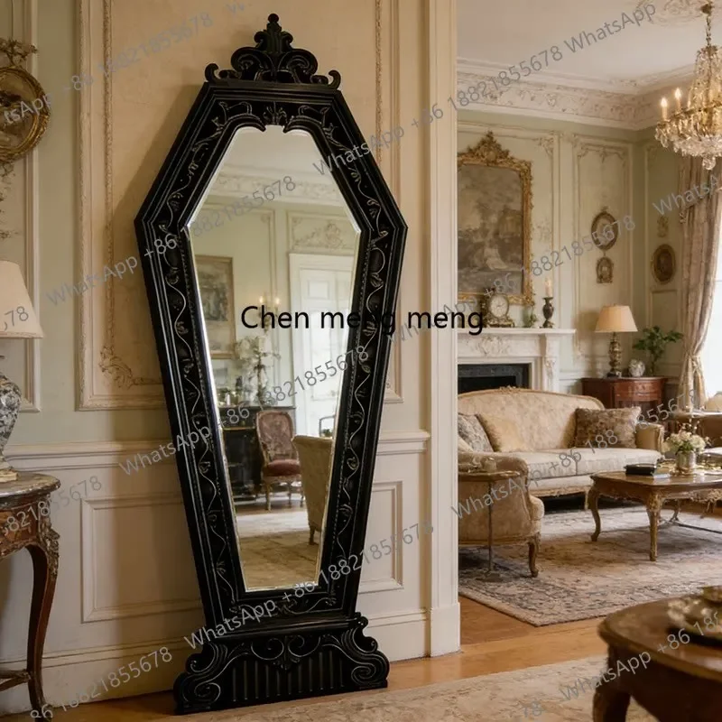 Q178 Black Gothic full-length mirror cloakroom wall-mounted living room decorative mirror floor-to-ceiling fitting mirror