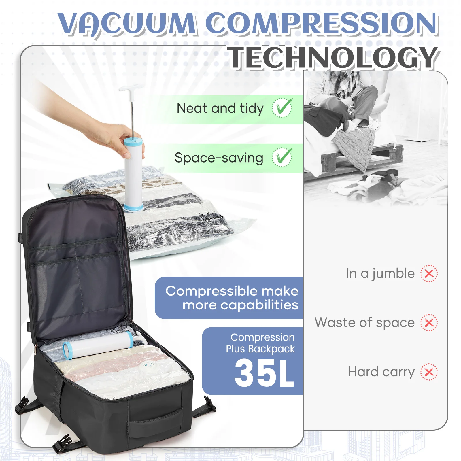 حقائب Ryanair Cabin مقاس 40 × 30 × 20 حقيبة ظهر للسفر تحت المقعد، حقيبة مفرغة للسفر من القماش الخشن، حقيبة ظهر كاجوال للركاب في الهواء الطلق #6