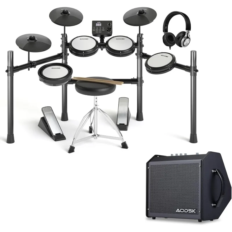 Electric Drum Set, Kids Electronic Drum Set with 195 Sounds -AED-403+ Electric Drum Amplifier