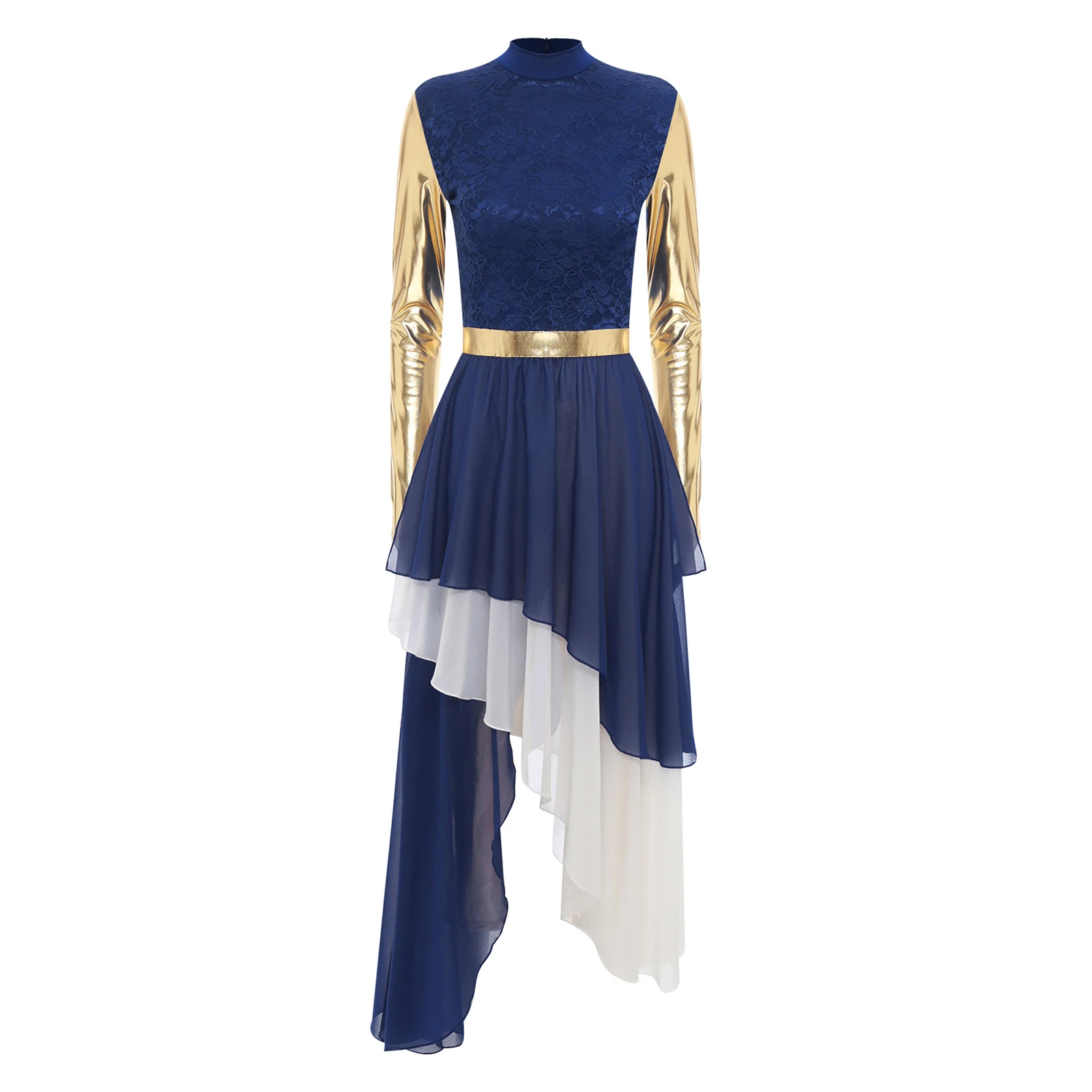 

Women's Liturgical Praise Modern Dance Dress Metallic Shiny Long Sleeve Tiered Chiffon Dress Modern Worship Clergy Dance Costume