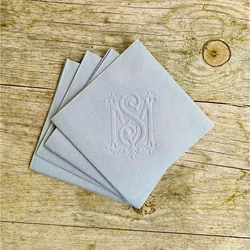 Embossed Napkins, Interlocking Monogram, Monogrammed Linen Like Beverage Napkins, Paper, Personalized, Cocktail, Wedding Napkins