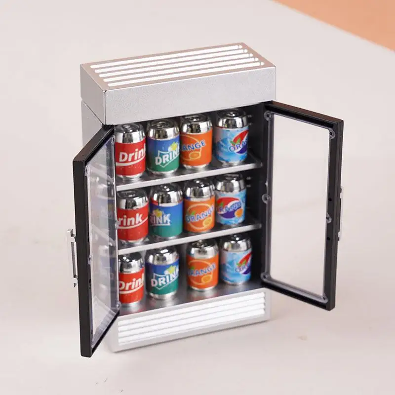 1Set Dollhouse Miniature Beverage Refrigerator Kit Role Play Scene Toy Accessory