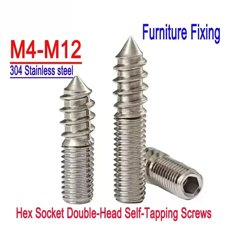 

304 Stainless Steel Hex Socket Double-Head Self-Tapping Screws (M4-M12) - Furniture Fixing