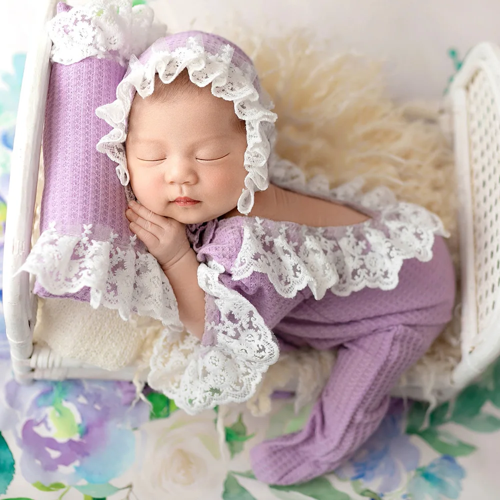 Infant Photography Clothing Hat Jumpsuit Pillow 3Pcs/Set Baby Girl's 0-1 Month Photo Props Accessories Studio Shoot Clothes