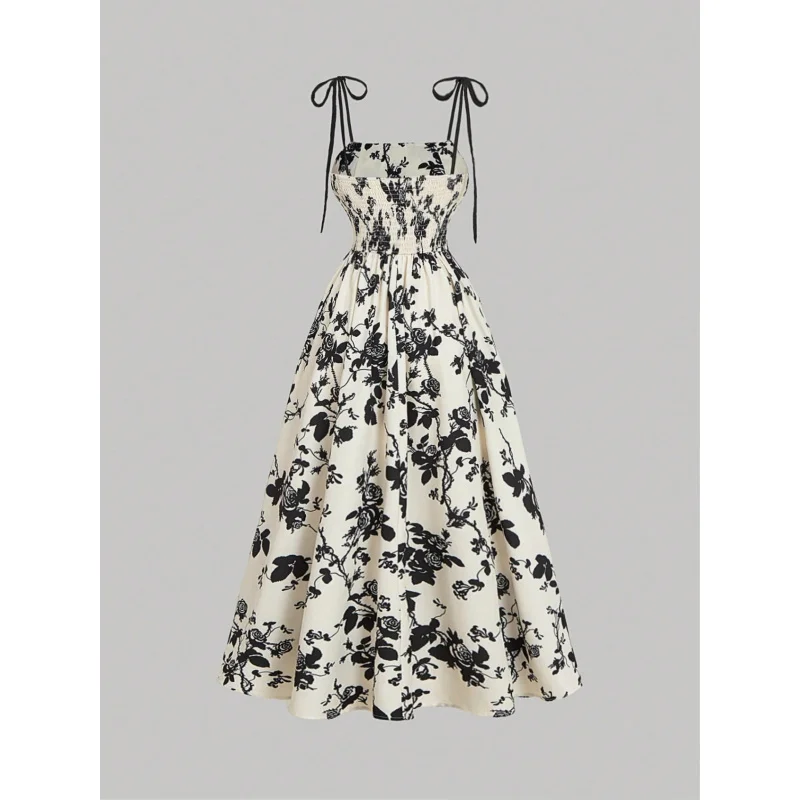 Vestido tipo camisola con estampado floral bohemio – Vestido veraniego sin mangas con hombros anudados para mujer, vestido de verano transpirable para playa, vacaciones y salidas diarias