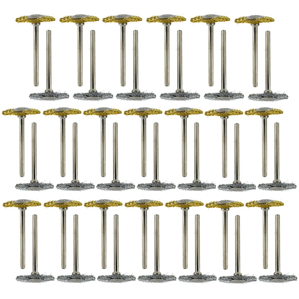 ドレメル回転工具用ミニワイヤーブラシセット、ホイールカップ、真ちゅう、鋼、シャンク、パワー、研磨バフ、3mm、40個