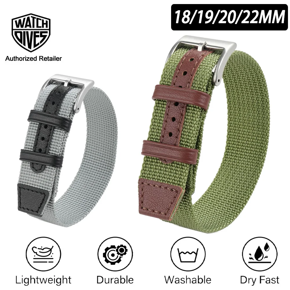 Watchdives 18mm 19mm 20mm 22mm Nylon Strap Watch Band Waterproof Watch Strap Military Watchband Comfortable Wristwatch Bracelet