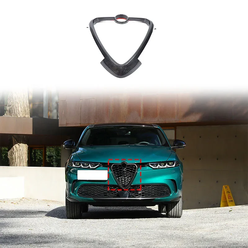 

For Alfa Romeo Tonali real carbon fiber car styling front grille logo frame cover sticker car exterior accessories 1Pcs