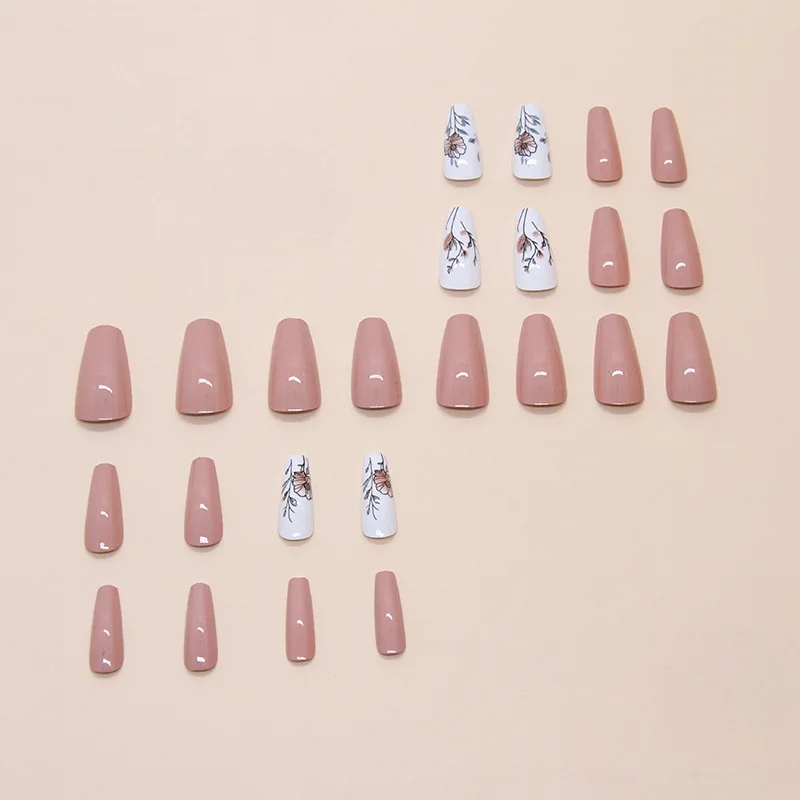 قم بترقية أسلوب أظافرك، 24 قطعة، متوسط الطول، شكل باليه، أوراق خريف بسيطة، زهور صغيرة، بنات، متعددة الاستخدامات، ارتداء الأظافر، #2