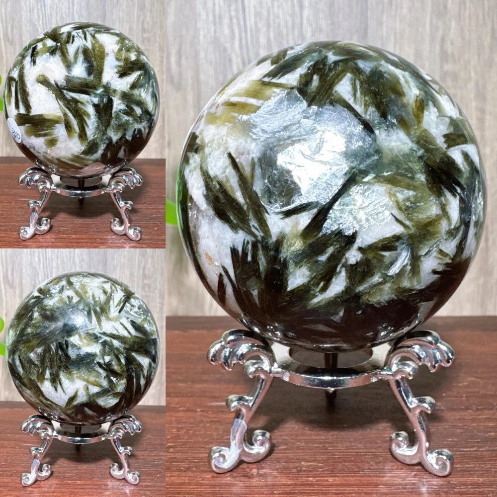 

1PC Natural Unique Green Tourmaline Flashy Mica Stone Sphere Healing Crystal Reiki Energy Home Decoration Gifts Ornaments