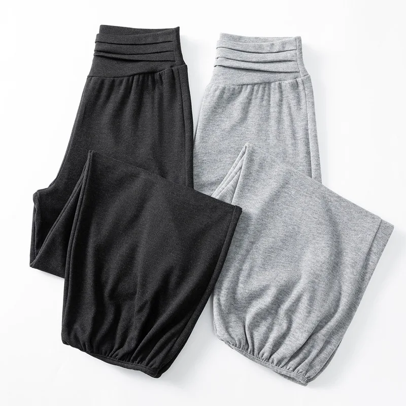 Maternity High Waist Wide Leg Pants Soft Draping Comfortable Belly Support Grey Casual Lantern Pants Spring Autumn New Style