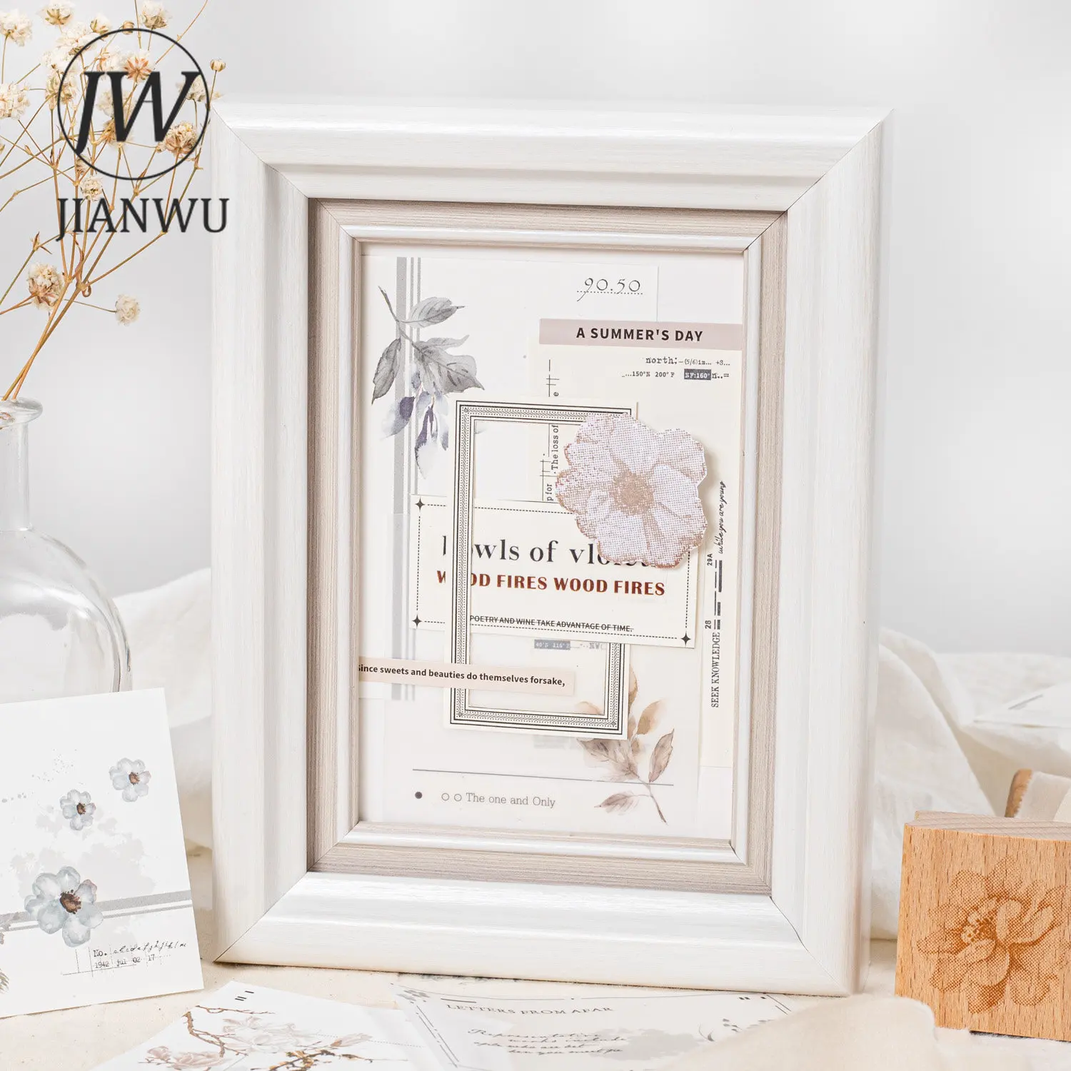 JIANWU 24Sheets Light Ink and Hidden Flowers Series Double Material Handbook Deco Material Paper Creative DIY Collage Stationery