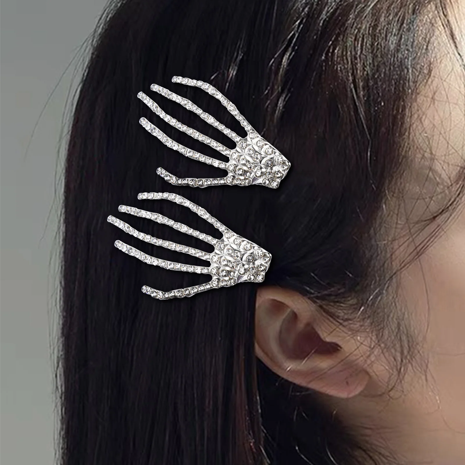 

6 Pcs Ghost Claw Hairpin Clips Halloween Party Decorate Rhinestone Creative Hand Alloy Women's