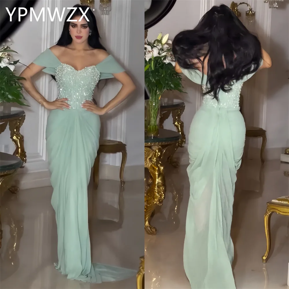 

Customized Evening Dress Women Party Occasion Formal YPMWZX Off-the-shoulder Column Floor Length Skirts Draped Bespoke