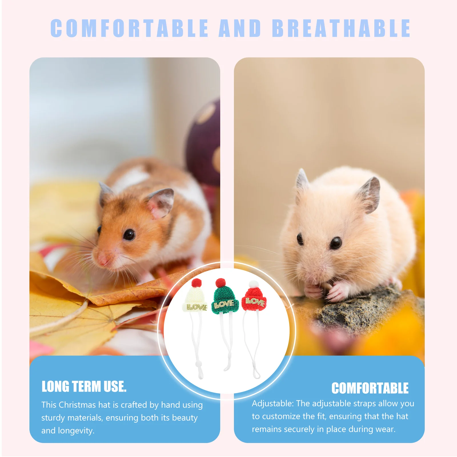 

3Pcs Small Pet Christmas Hat Handcrafted Knit Design for Hamster Hedgehog Guinea Pig Chinchilla Pet Photo Prop Accessory