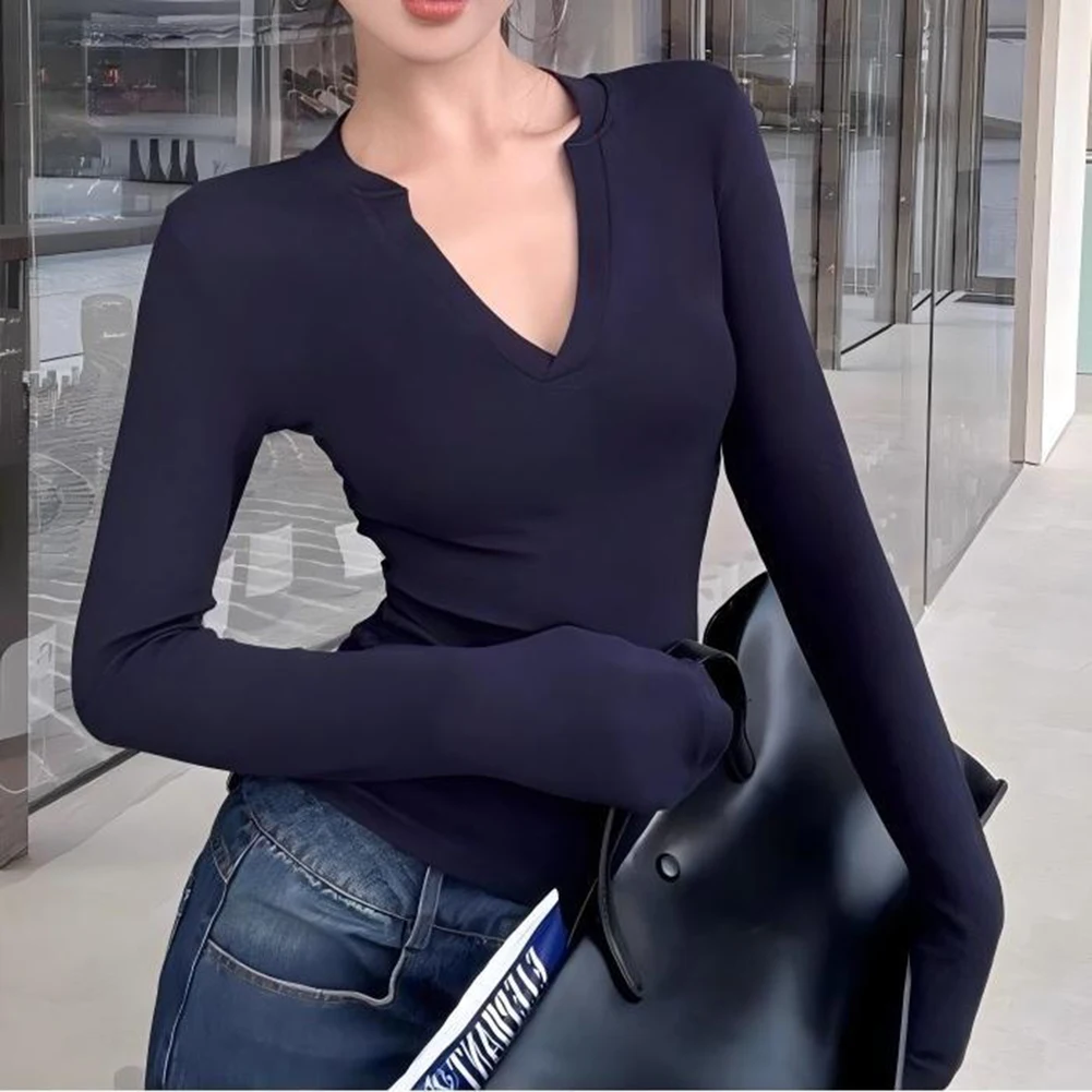 

Облегающая футболка с длинным рукавом и v-образным вырезом для женщин, пуловерная блузка, предназначенная для занятий спортом, йогой, фитнесом и повседневного использования