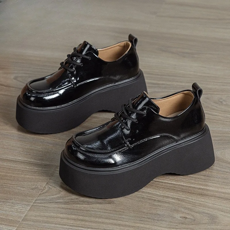 

7CM Women Shoes Britain Leather Loafers for Woman Exquisite Platform Casual Shoes Warm Winter Shoe Designer Shoes Zapatos Mujer