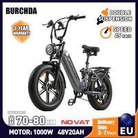 BURCHDA AZ20 Adult Electric Bicycle with 1000W Motor, 48V20AH960WH Battery Ebike ,20Inch 4.0 Wide Tyre E-City Off-Road FatBike