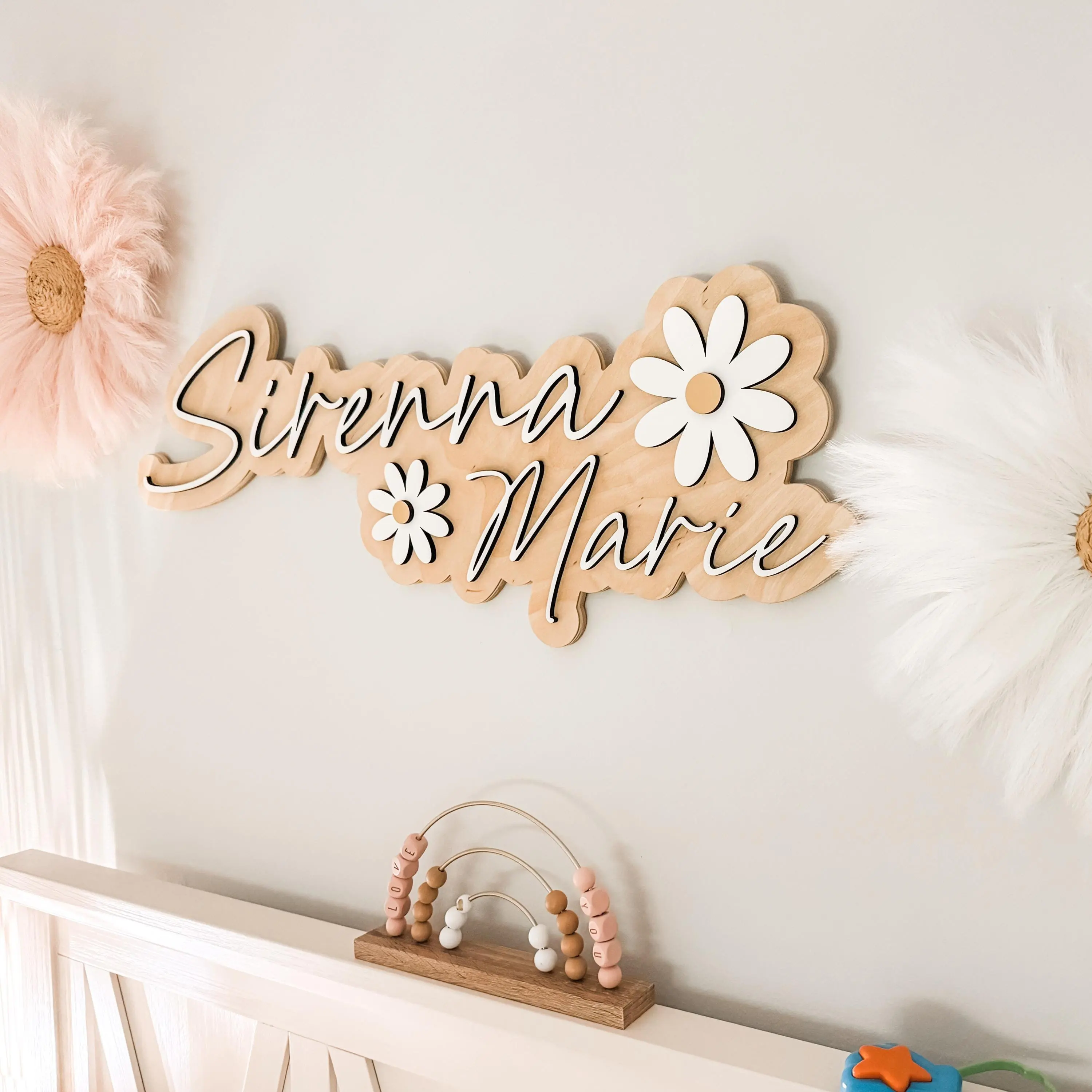 Personalized Daisy Name Sign, Floral Nursery Decor, Name Sign for Girls Room, 3D Wooden Name Sign Newborn Name Sign, wooden Sign