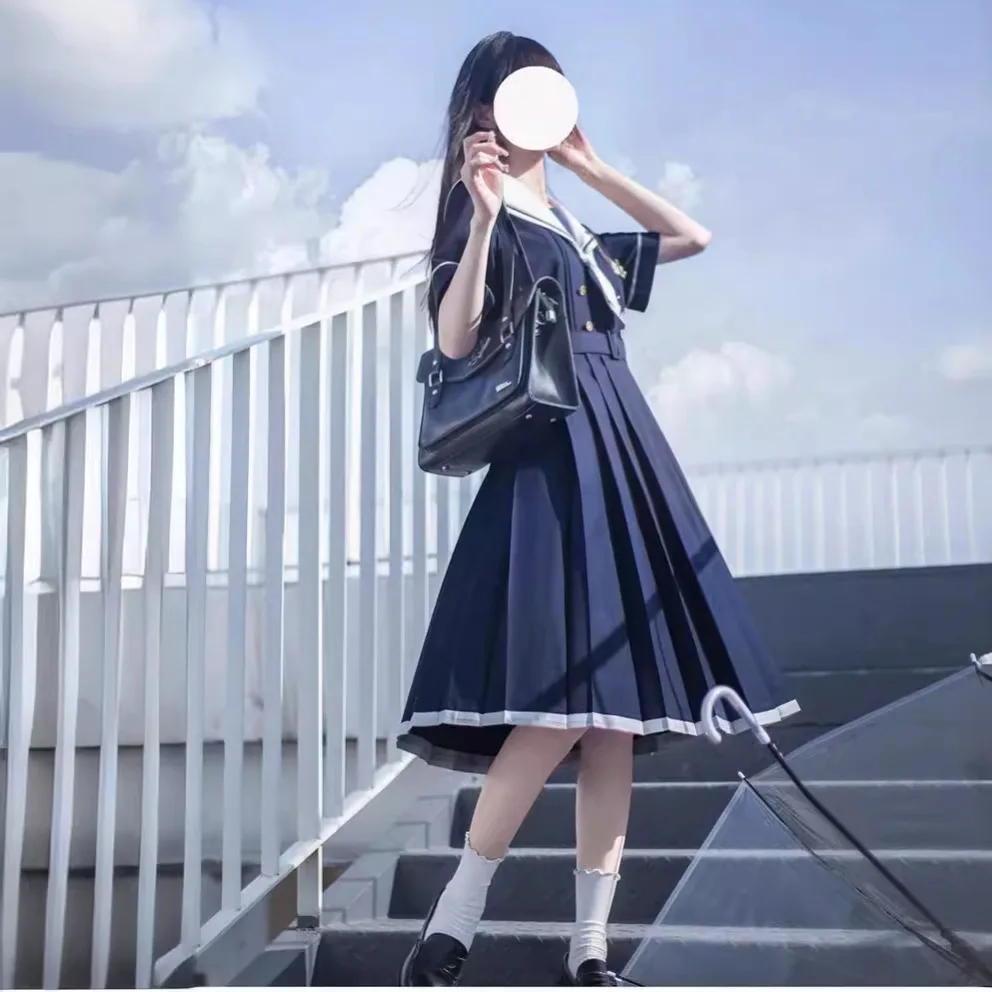 Abito da donna dolce in stile accademico giapponese Colletto alla marinara Abiti Kawaii Abiti Lolita femminili Abiti estivi da donna carini JK