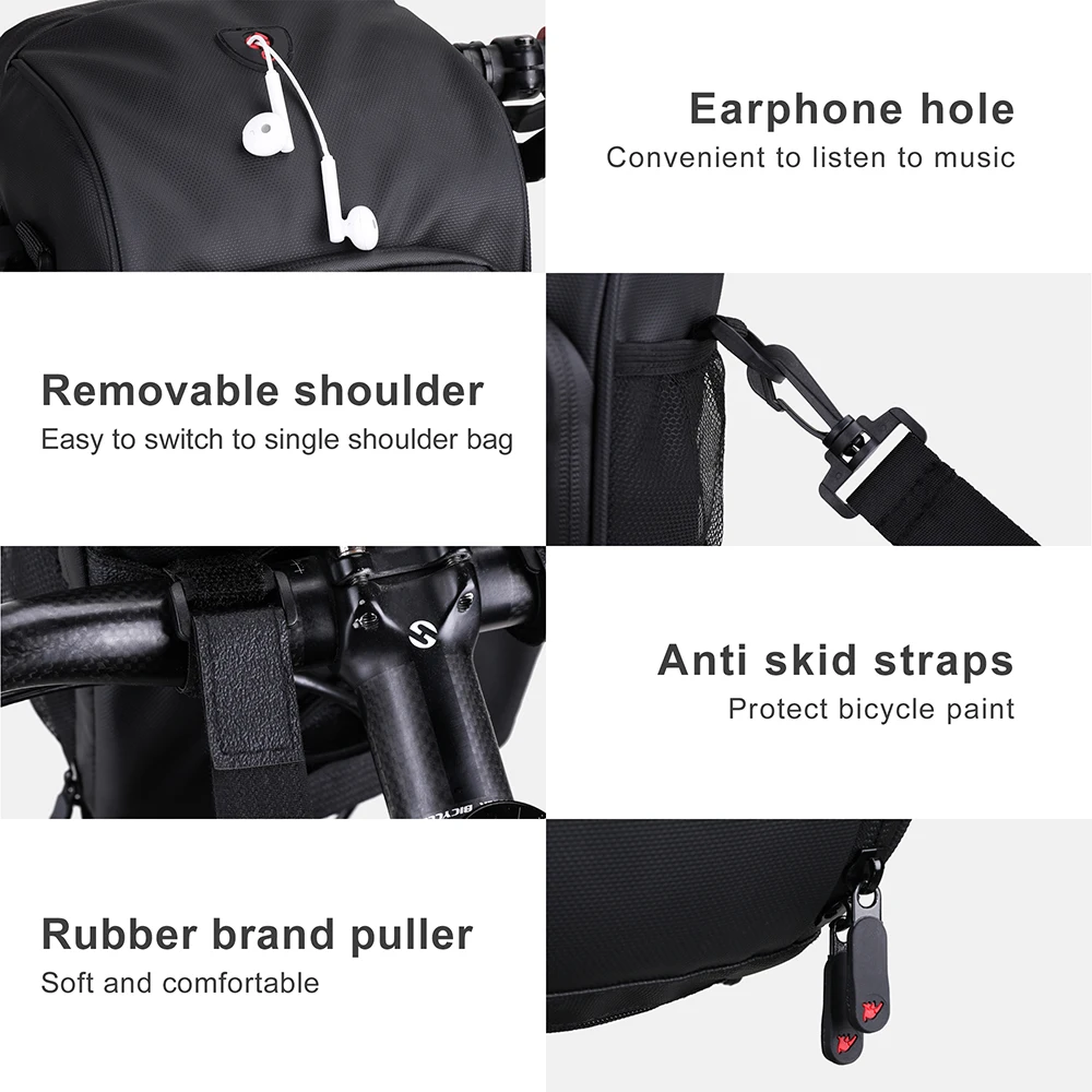 Rhinowalk Bicycle Bag Multifunction Handlebar Bag Front Tube Pocket MTB Bicycle Accessories Waterproof Cover Commuter Shoulder