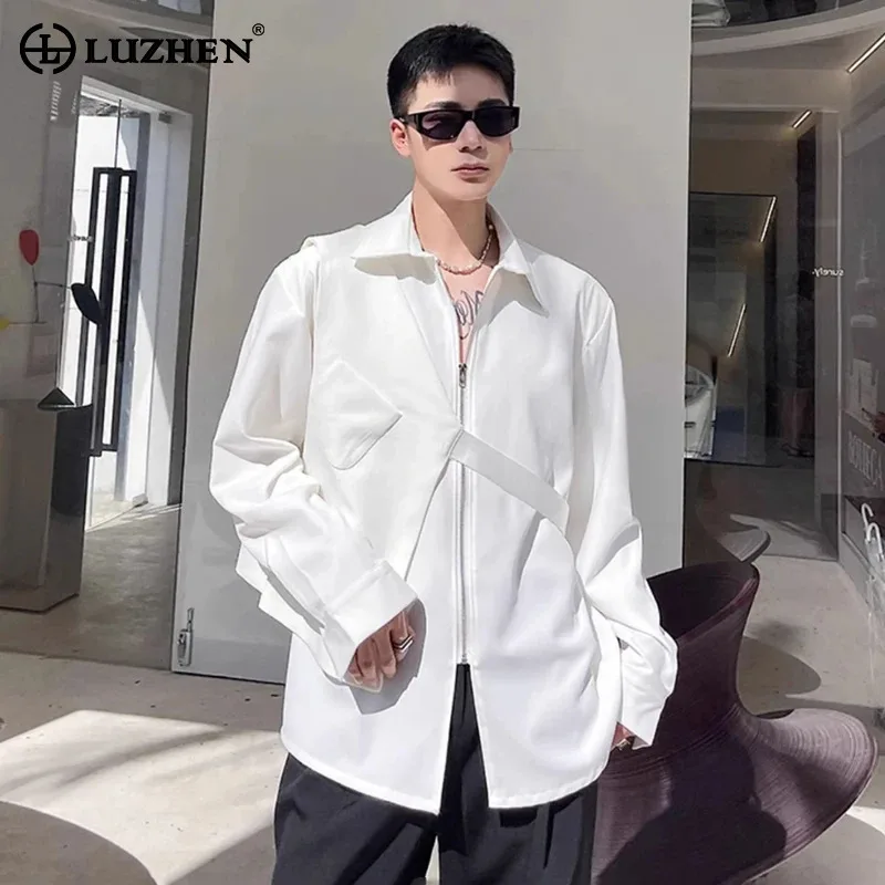 

LUZHEN на молнии, двойной дизайн 2025 года, новая мода, рубашки с длинными рукавами, мужские модные элегантные однотонные повседневные топы JY2614