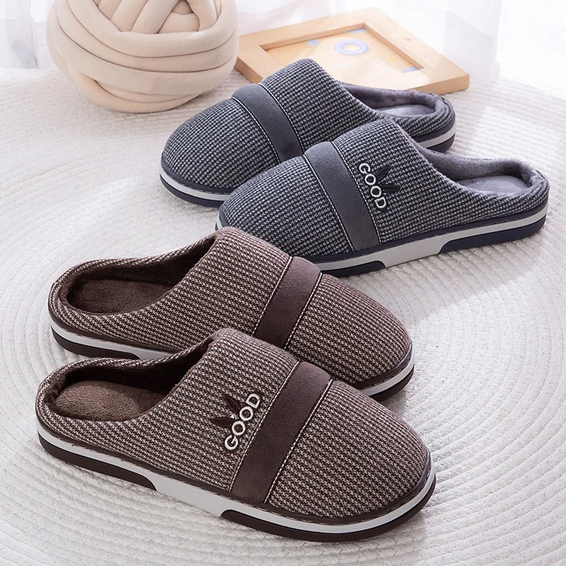 2026 Hot Sale House Slippers for Men Warm Non Slip Indoor Knitted Memory Foam TPR Sole Cushion Home Shoes Plus Size 44-45