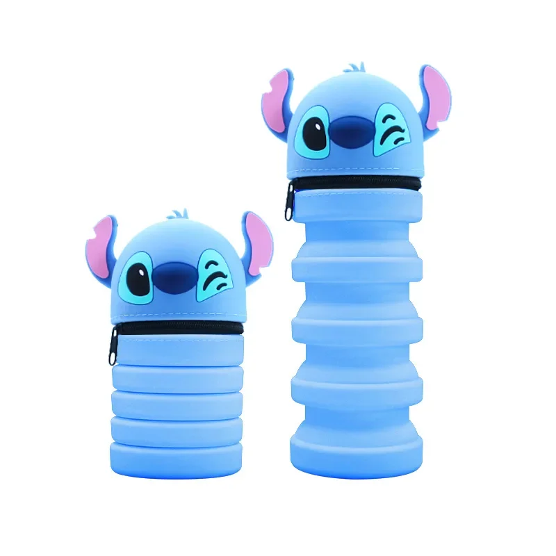 ใหม่ Disney Stitch Telescoping ซิลิโคนดินสอพับการ์ตูนผู้ถือปากกาสําหรับนักเรียนน่ารักเครื่องเขียน Storage
