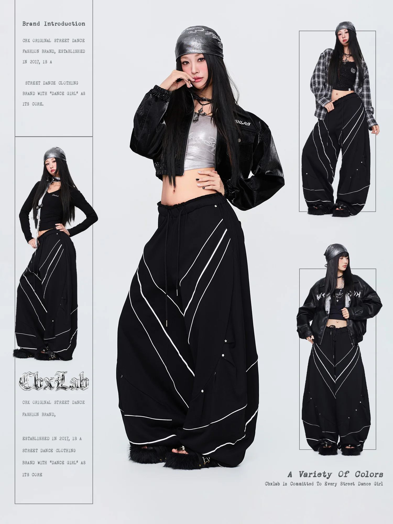 

CBXLAB American Sle Loose Fit Reflective Zipper Line Street Dance Banana Long Pants Jazz Sexy Loose Straight Leg Trousers