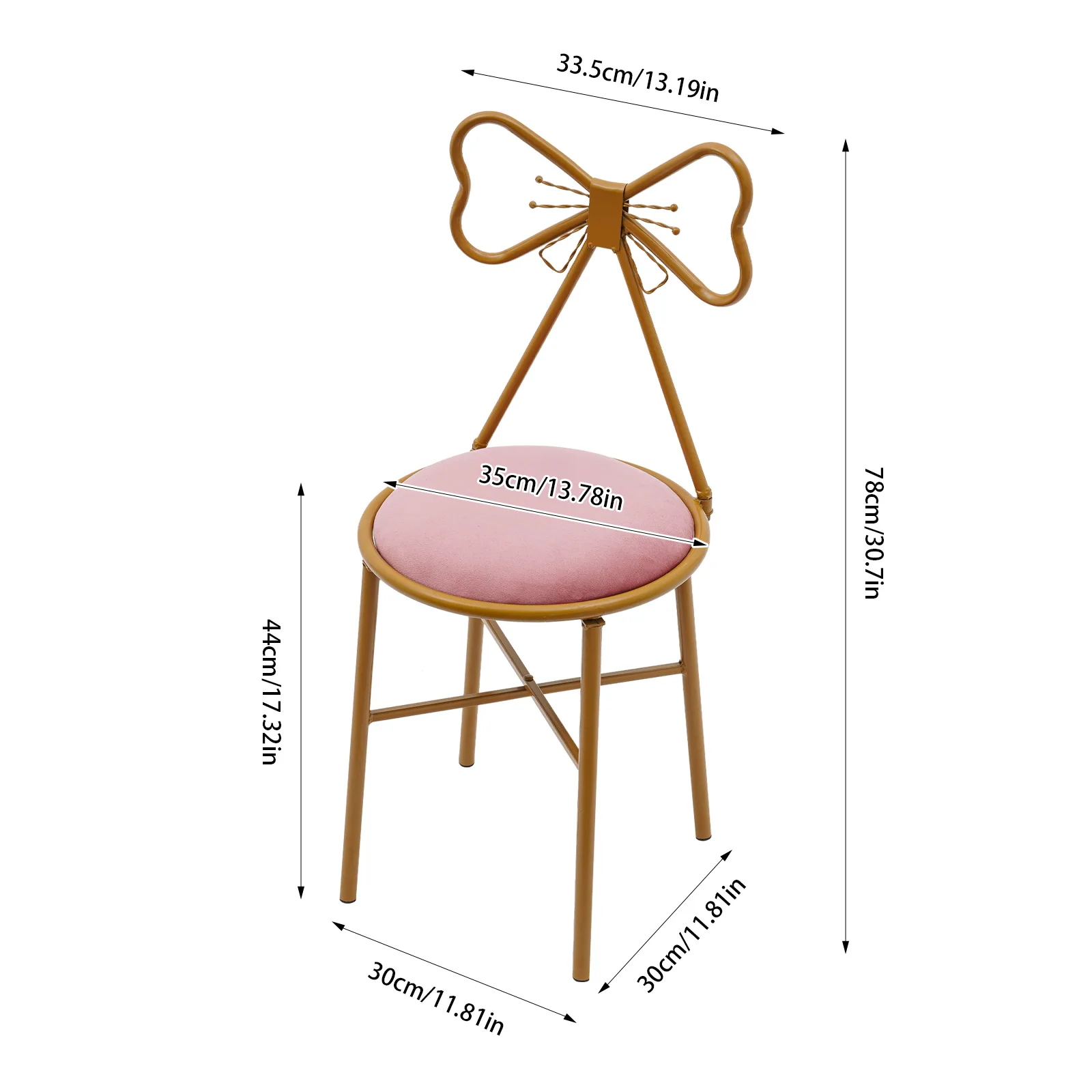 Butterfly Backrest Makeup Chair Pink Tie Vanity Dressing Stool Chair Metal Frame Lounge Dresser Seat