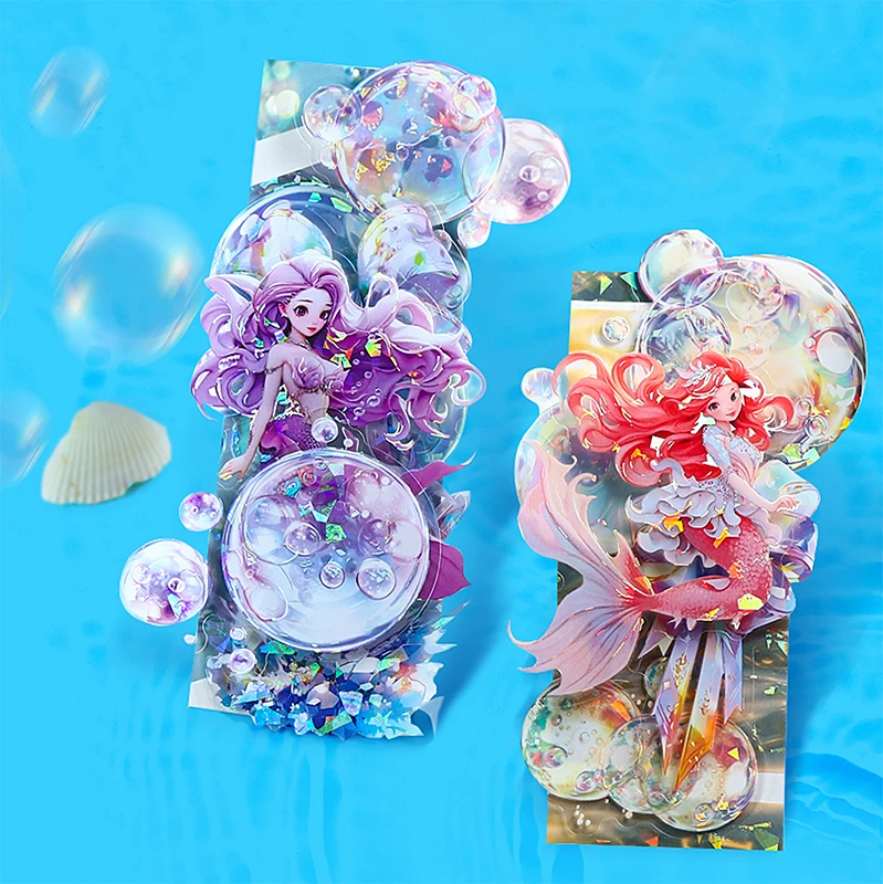 10 Sheets Bubble mermaid series Sticker ocean theme PET material Journal DIY Material Decoration Sticker Scrapbook Stationery