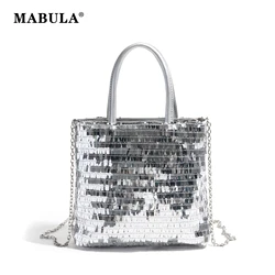 MABULA Ladies PU Leather Hobos Bag Korea Style Shine Glitter Decorate Handbag Women's Fashion Party Purse Silver Crossbody Bag