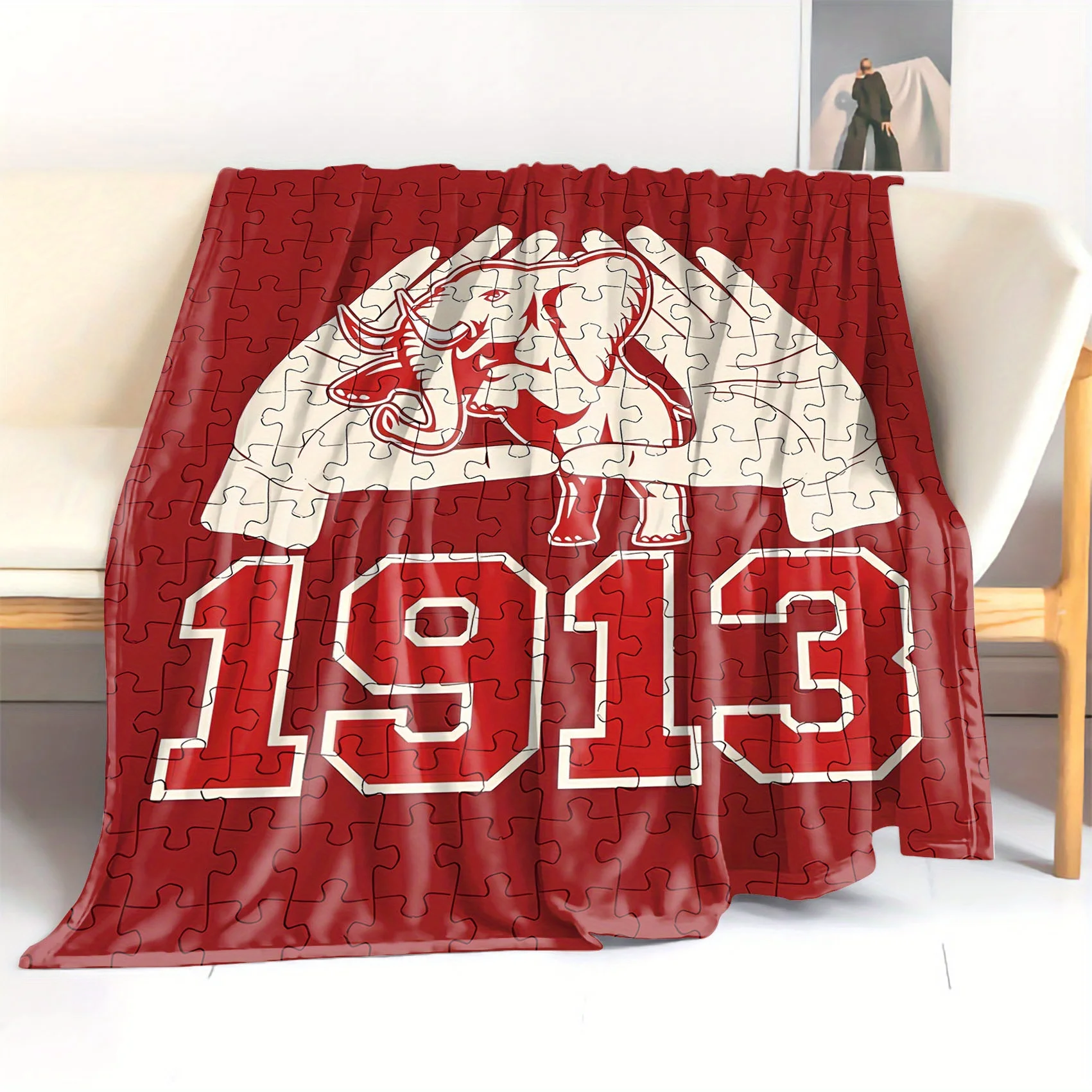 Red Rhinoceros Puzzle Flannel printed blanket suitable for all seasons suitable for living room office sofa and travel 180x250CM