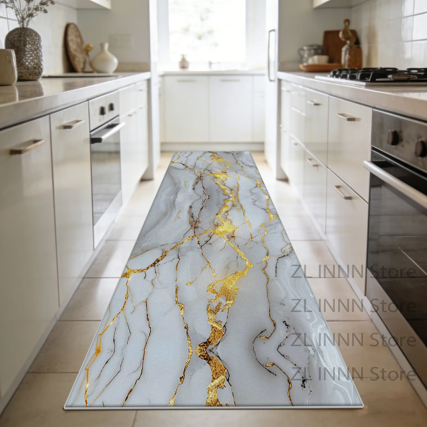 Luxury Marble Style Kitchen Long Carpet Decoration Home Living Room Sofa Area Runner Mat Bedroom Bedside Non-slip Plush Carpet
