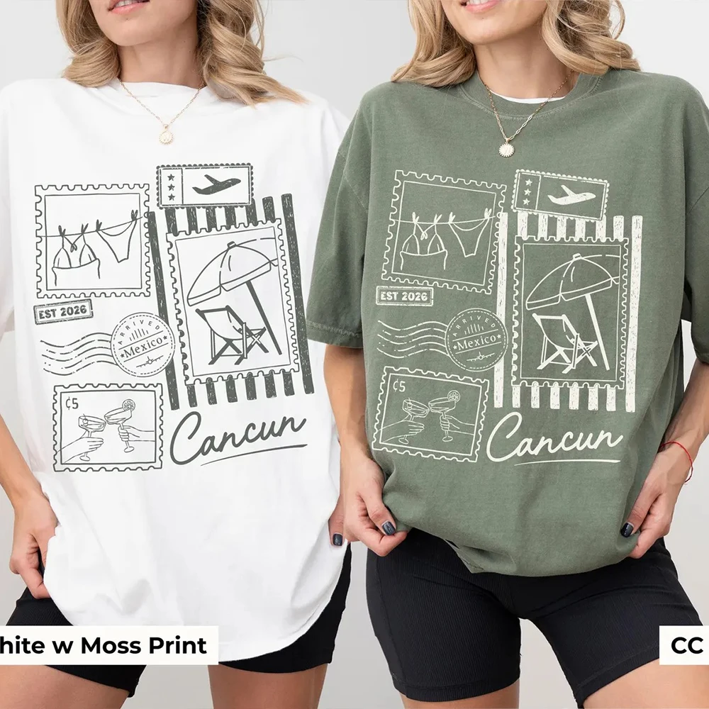 Custom Holiday Stamp Shirt Oversized Girls Trip T-shirt Matching Group Vacation Tee Personalized Travel Gift for Women Holiday