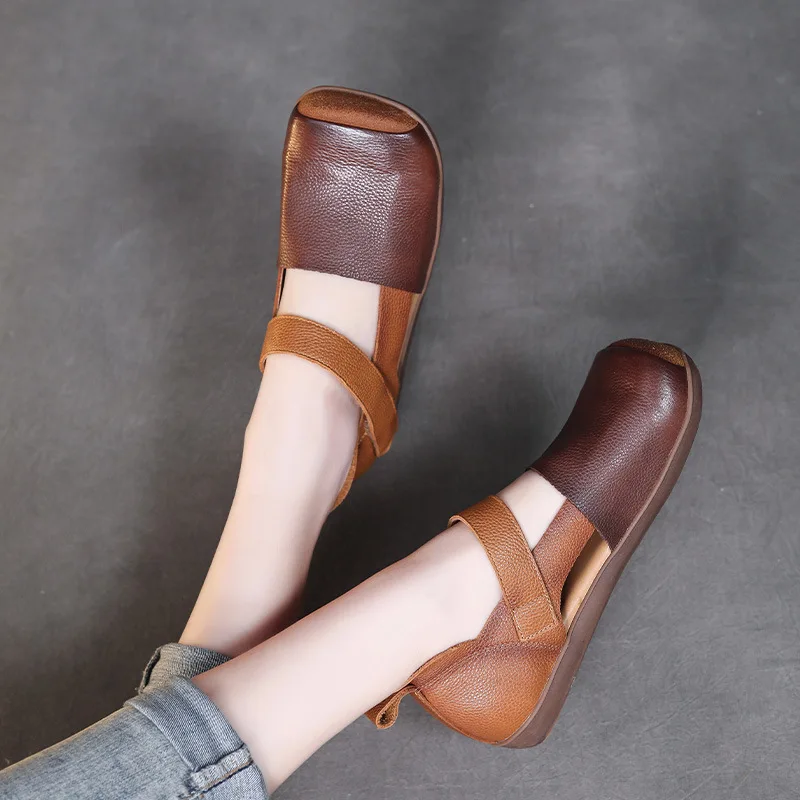 Top Layer Cowhide Women's 2024Soft Sole Leather Flat SportsSandals Summer Women's Roman Beach Women's Casual Shoes Women Sandals