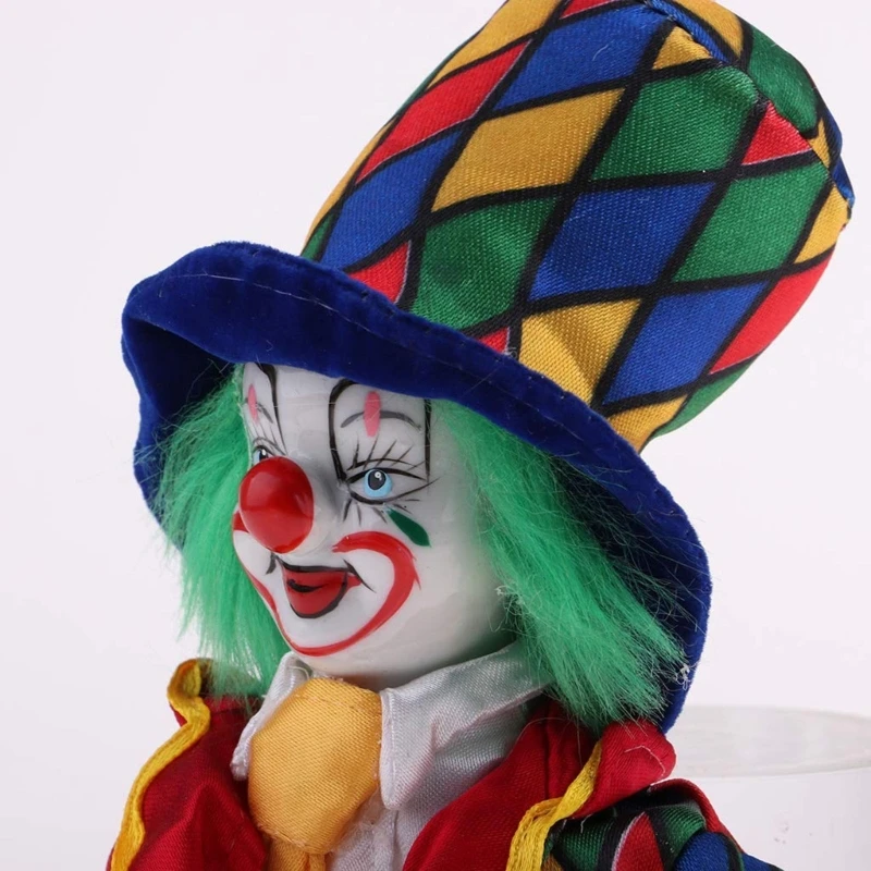 Porcelain Clown Statue Figurine Sculpture With Bright Color Circus Costume Design for Home Office Shelf Display Decors