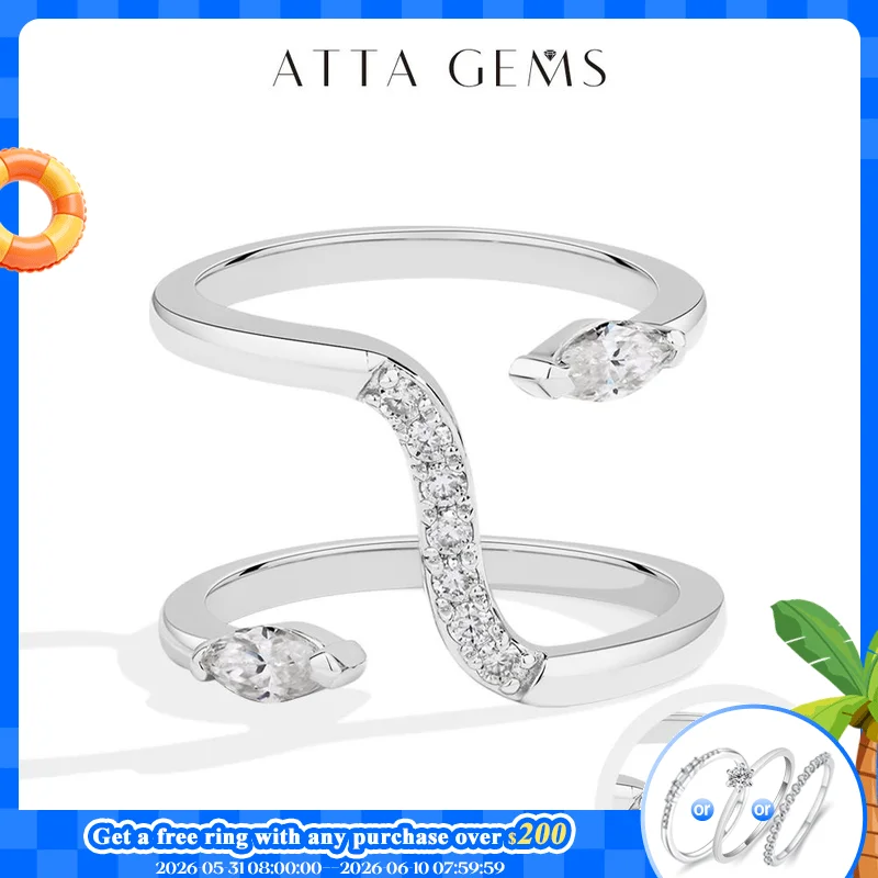 ATTAGEMS Exquisite Full Moissanite Ring D VVS1 Double Snake Shape for Woman Men S925 Sterling Sliver Birthday Gift Party Jewelry