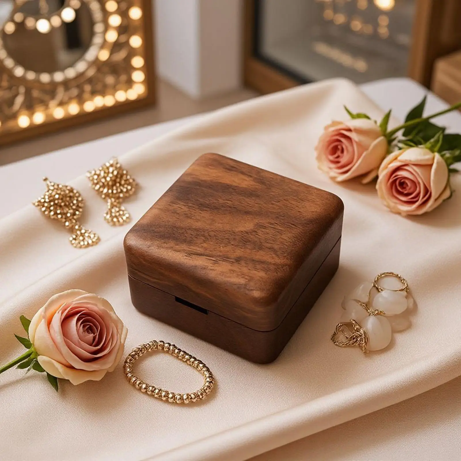 

Деревянная шкатулка для колец для хранения свадебных украшений, органайзер с двойным слотом, деревянная шкатулка для обручальных колец для женщин