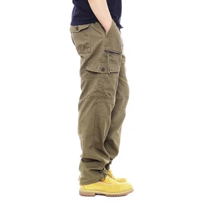 

Male New Fashion Clothes Pants Men’s Solid Color Elastic Waist Casual Trendy Loose Simple Basic Multi Pockets Cargo Trousers