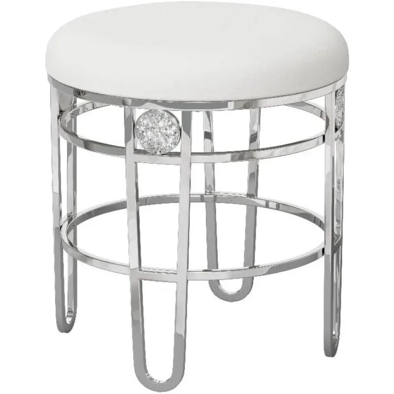 

Glam Backless Metal Vanity Stool with Faux Diamond Cluster Accents for Makeup Room or Bathroom, Chrome