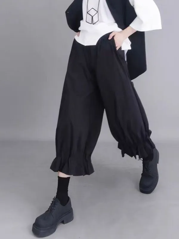 ゆったりとしたワイドレッグパンツ カジュアル ナインポイント スリミングデザイン k スレフラワーバッド サマーカジュアルパンツ ハイウエスト ket