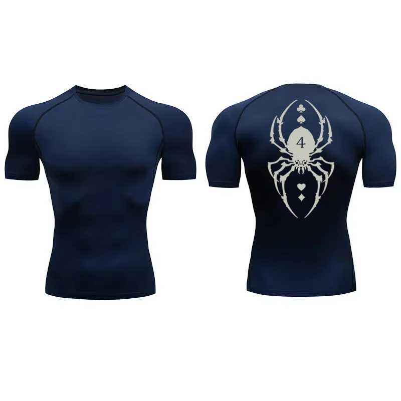 Men's Spider Print Compression Shirt, Quick Dry T-Shirt, Gym Running Jersey, Breathable Short Sleeve, Spring, Summer, WX166