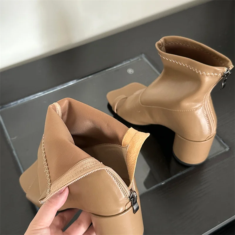 2024 Women Ring Toe Ankle Boots Women Sewing High Top Short Booties Rome Gladiator Sandals Thick Block Heels Wedding Shoes